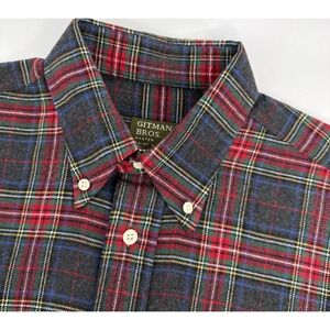 Gitman Bros Flannel Button Up Mens M Long Sleeve Red Green Plaid USA Made